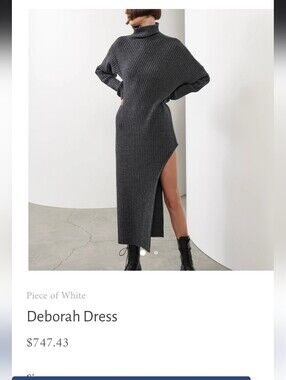 Deborah High-Low Ribbed Turtleneck Sweater Dress in Dark Gray